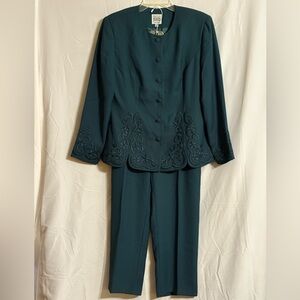 R&M Richards Elegant Emerald Green Pantsuit Size 12